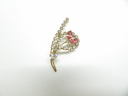 Broche: Jaren '50, Roze en Heldere Strass Steentjes