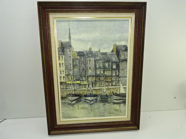 Schilderij, Aquarel Honfleur Haven: Hiro