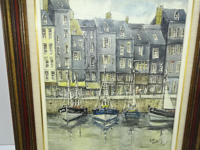 Schilderij, Aquarel Honfleur Haven: Hiro