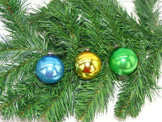 Kerstbal: 3 Oude Kerstballen, Goud, Groen En Blauw