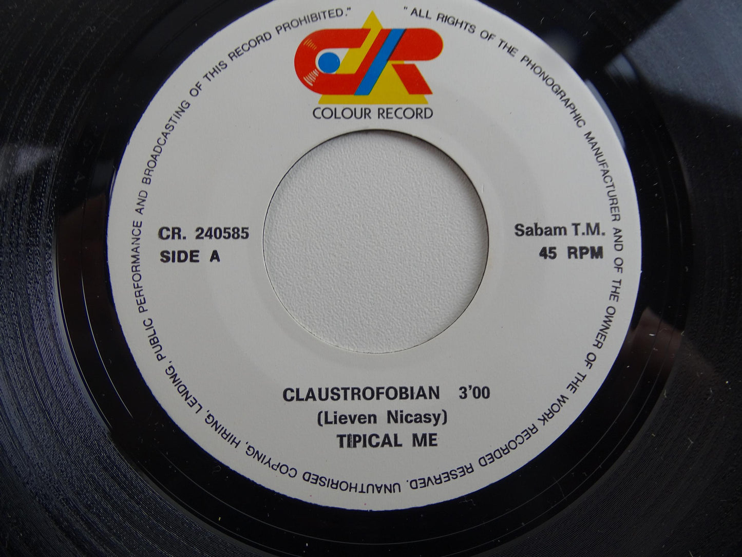 Zeldzame Single, Tipical Me: Claustrophobian, 1985