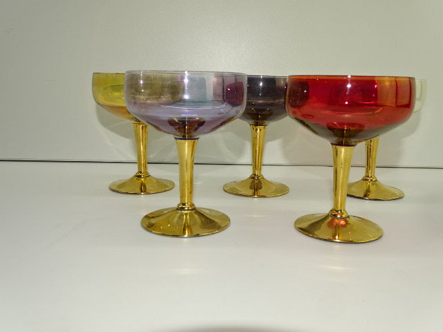 Vintage glas, Coupe Champagne,  Goudkleurige Voet