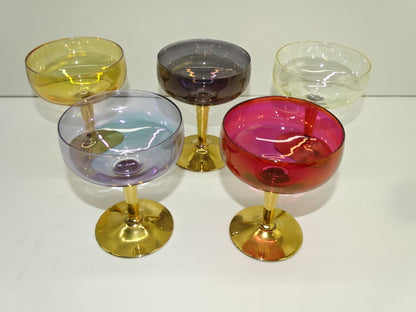 Vintage glas, Coupe Champagne,  Goudkleurige Voet