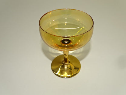 Vintage glas, Coupe Champagne,  Goudkleurige Voet