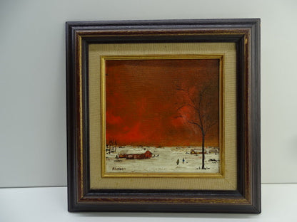 Schilderij: Winterlandschap Met Rode Hemel, F. Helsen