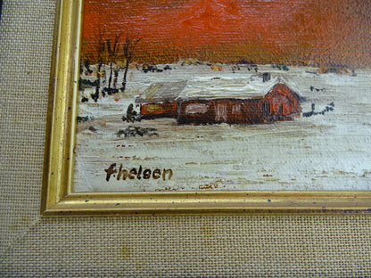 Schilderij: Winterlandschap Met Rode Hemel, F. Helsen