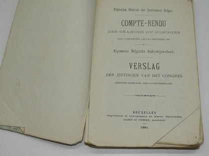 Boek: Verslag Der Zittingen Van Het Congres, Algemeene Belgische Onderwijzersbond, 1880