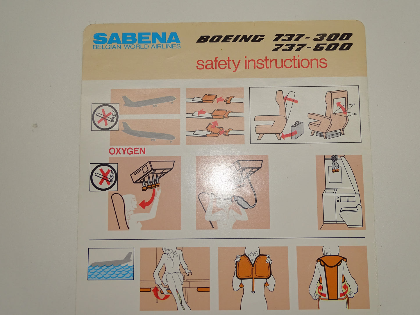 Veiligheidsinstructie Kaart: Sabena, Boeing 737-300 / 737-500