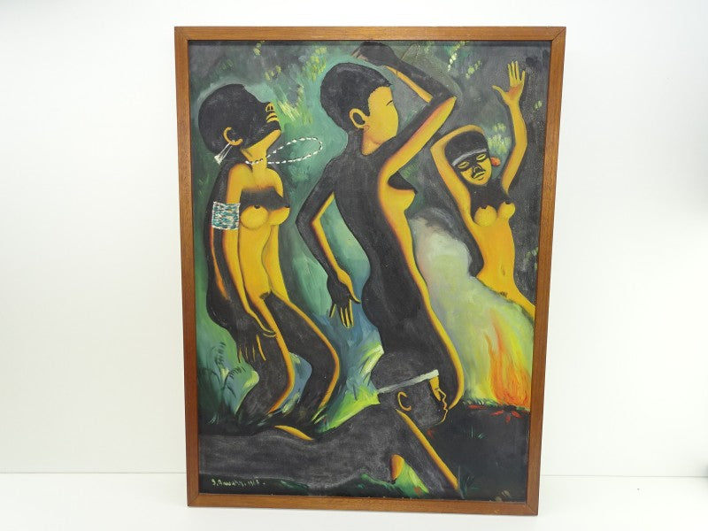 Schilderij: Vuurdansers, Y. Muvaka, 1968