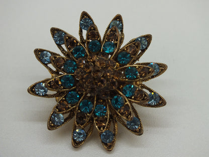 Broche: Bloem Blauw- Amberkleurig