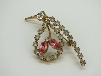 Broche: Jaren '50, Roze en Heldere Strass Steentjes