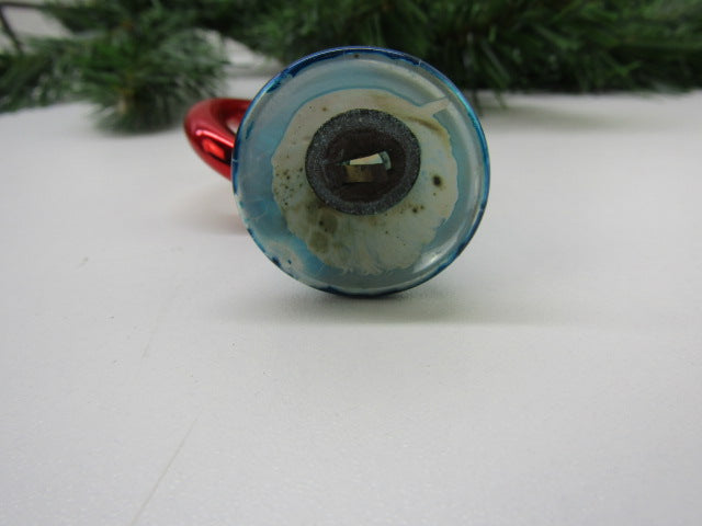 Antieke Glazen Kerstbal: Trompet (1), Blauw, Zilver, Rood