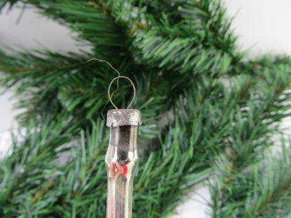 Antieke Glazen Kerstbal: Trompet (2), Blauw, Zilver, Rood