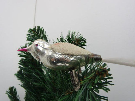 Vintage Glazen Kerstbal: Zilveren Vogel