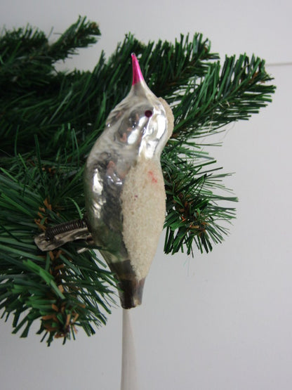 Vintage Glazen Kerstbal: Zilveren Vogel