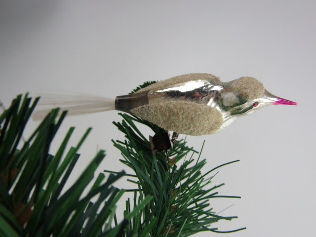 Vintage Glazen Kerstbal: Zilveren Vogel