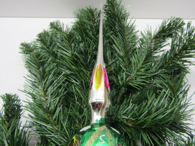 Glazen Kerstpiek: 2 Reflector Ballen, Groen, Rood, Zilverkleur